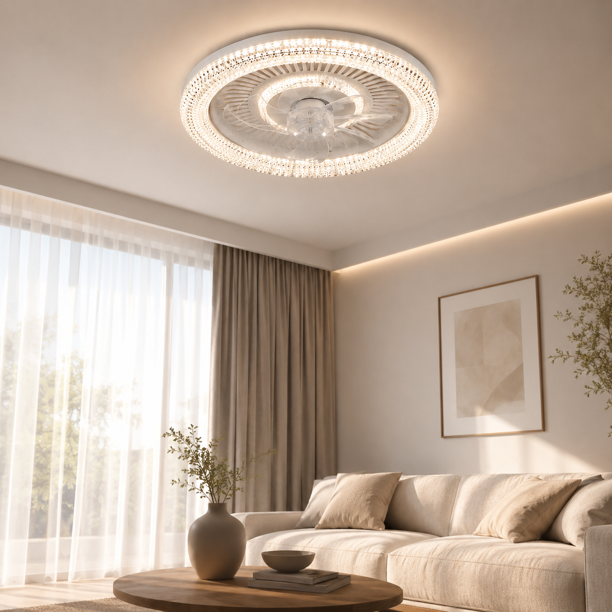 Cata Kristal LED Tavan Vantilatörü 56 CM – Kumandalı Sessiz 6 Kademeli Fan